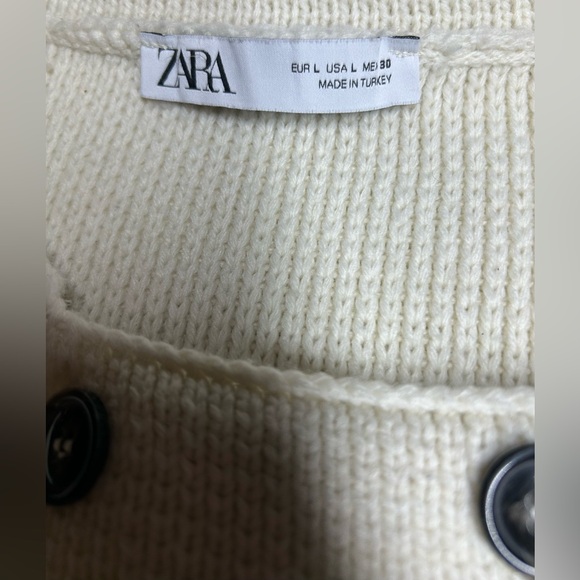 Zara Cream Double-Breasted Chunky Knit  Lapel Sweater Size L - Picture 10 of 11